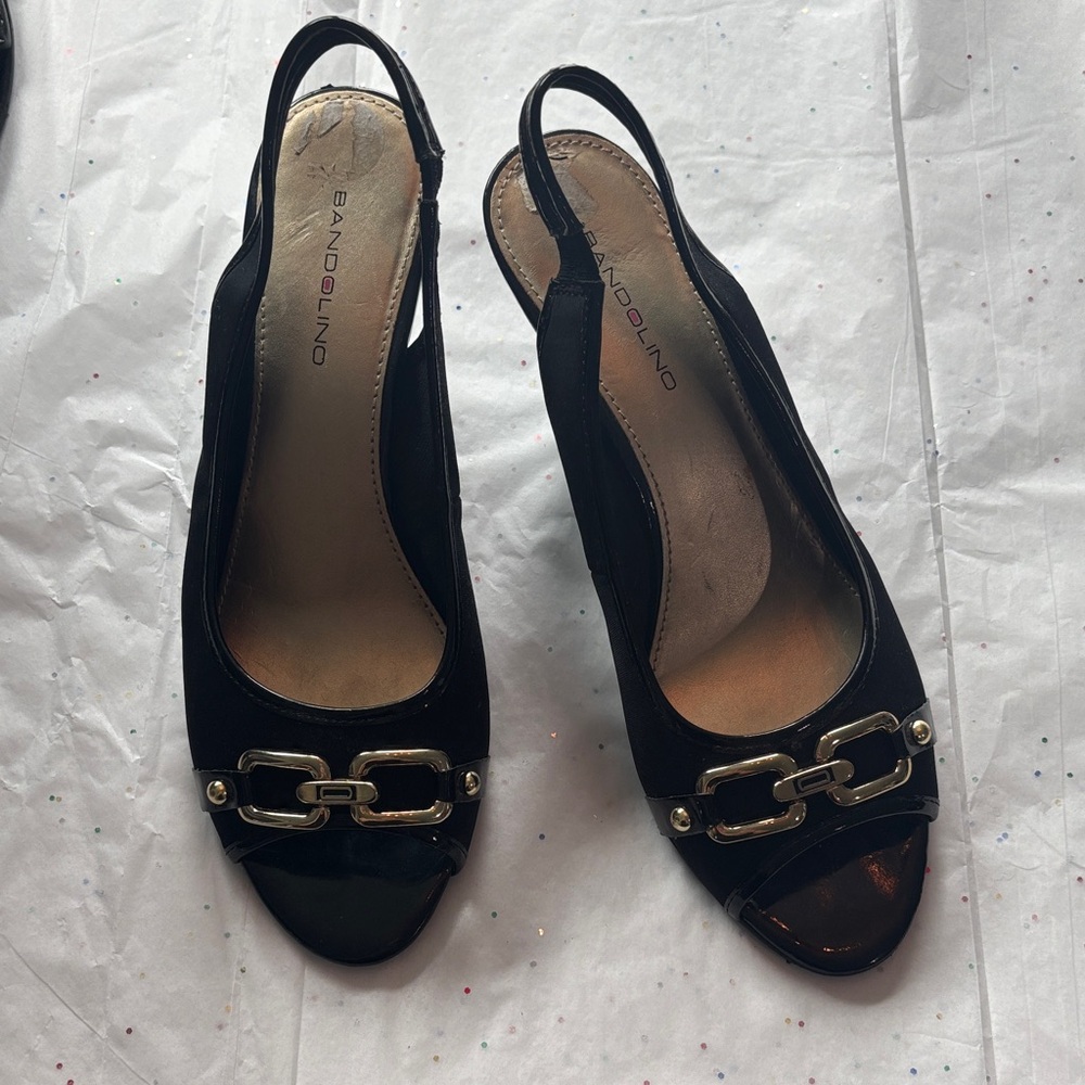 Bandolino Black Peep-Toe Slingback Heels